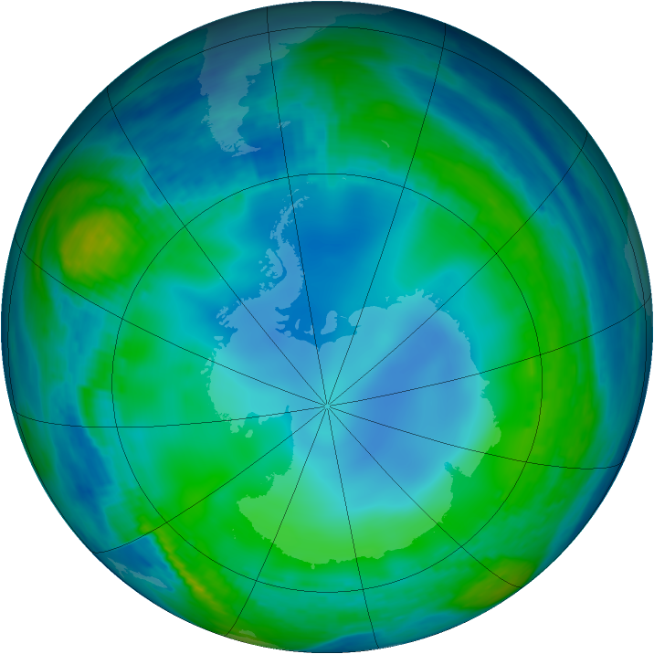 Antarctic ozone map for 05 June 1985